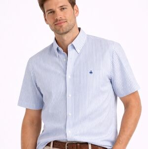 ✨ Brooks Brothers White & Blue Striped Button Down Shirt – Classic Fit Large